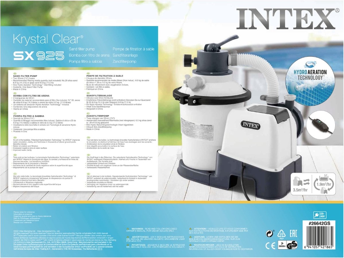 Intex 26642GS Zandfilterpomp - SX925 - 2000 liter per uur inclusief Comfortpool Glasparels - Voor Filterpomp - 20kg (1 stuks) & WAYS Testrips (1 stuks) – foto 8