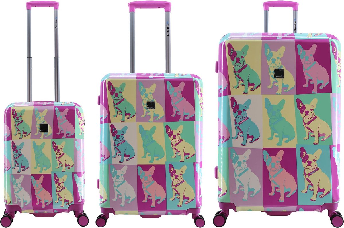 Saxoline Blue Harde Kofferset / Trolleyset / Reiskofferset - S/M/L - Bulldog Emotion Print - Bedrukt / Set