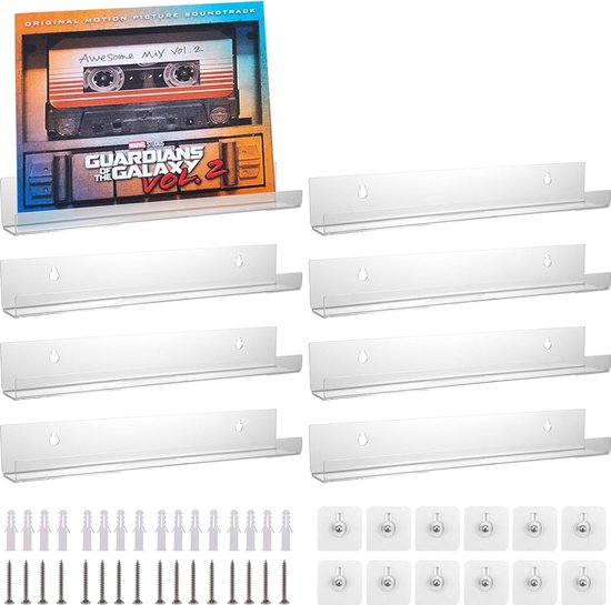 AITEE Vinyl Muurbevestiging: 6-delig Zwart Acryl Record Muurbevestiging 30.5 x 4.3 x 4.3 cm voor Platen en Foto's