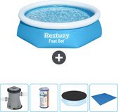 Bestway Rond Opblaasbaar Fast Set Zwembad - 244 x 61 cm - Blauw - Inclusief Pomp Filter - Afdekzeil - Grondzeil