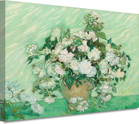 Rozen - Vincent van Gogh wanddecoratie - Bloemen schilderijen - Schilderijen canvas Natuur - Muurdecoratie landelijk - Muurdecoratie canvas - Slaapkamer muurdecoratie 150x100 cm