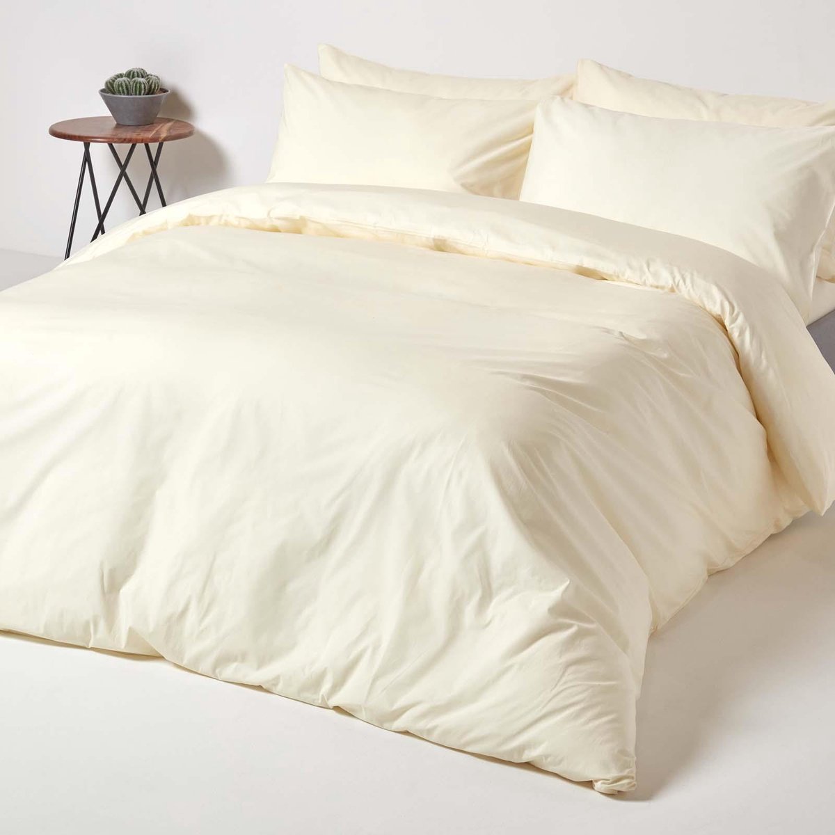 Homescapes Dekbedovertrek 200x200 cm Tweepersoons – Crème – 100% Egyptisch Perkal Katoen – 200 TC – Inclusief 2 Kussenslopen