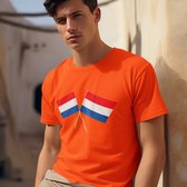 Oranje Koningsdag T-shirt - Maat L - Nederlandse Vlaggetjes