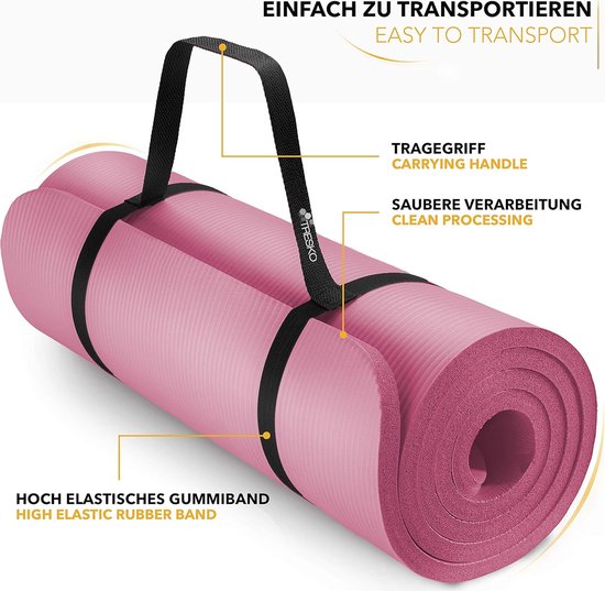 Luxe Duurzame fitnessmat yogamat pilatesmat gymnastiekmat | 190 x 100 cm | 1,5 cm dikte | getest op ftalaten | NBR-schuimrubber - Yogamat Roze van Luxe — afbeelding 3