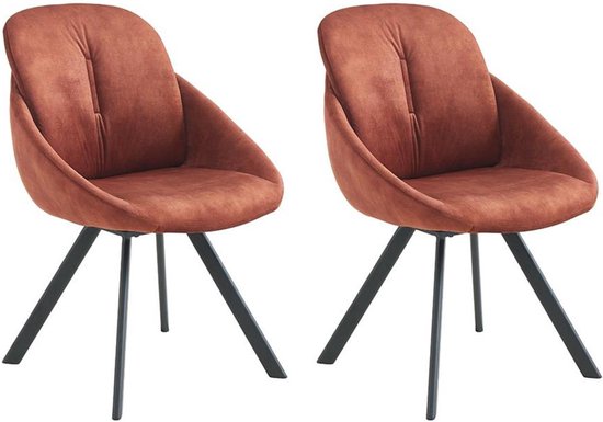 Set van 2 stoelen met fluweel en metalen armleuningen - Terracotta - BUSSELTON L 59 cm x H 86 cm x D 67 cm
