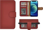Geschikt voor iPhone 13 Hoesje - Bookcase - Portemonnee Hoes Echt leer Wallet case Rood