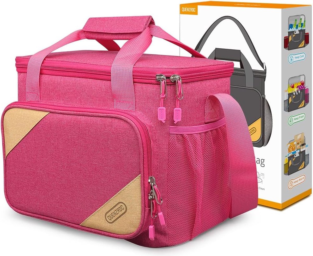 Koeltas, lunchtas voor dames en heren, picknicktas voor kantoorwerk, campingkeuken, strand, lekvrij, gemakkelijk te reinigen, lunchbox, geschenkdoos, editie, 10 l, grote koeltas, roze