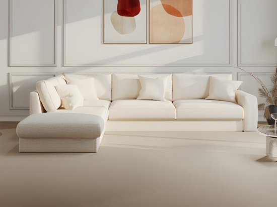 Maison Céphy Zitbank met hoek links in beige stof JULINA van Maison Céphy L 267 cm x H 79 cm x D 254 cm