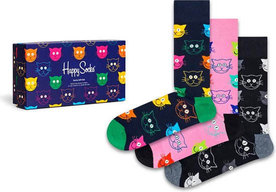 Happy Socks XMJA08-0150 3-Pack Mixed Cat Socks Gift Set