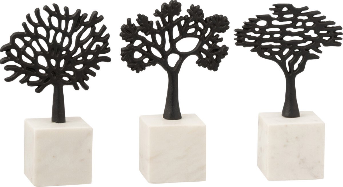 J-Line figuur Boom Op Voet - aluminium/marmer - zwart/wit - 3 stuks