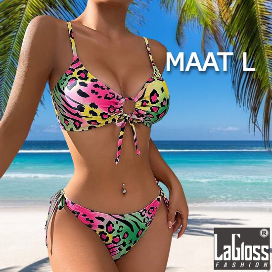 LaGloss® Neon Panther print Bikini - été - maillot de bain plage - bikini plage piscine - 2 pièces - Taille L %%