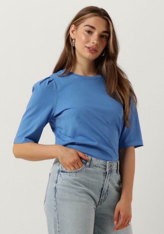 MSCH Copenhagen Mschbettia Organic Puff Tee Tops & T-shirts Dames - Shirt - Blauw - Maat L/XL