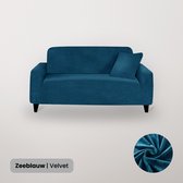 BankhoesDiscounter Velvet Voorgevormde Bankhoes – M2 (130-175cm) – Zeeblauw – Sofa Cover – Bankbeschermer – Bankhoes Stretch