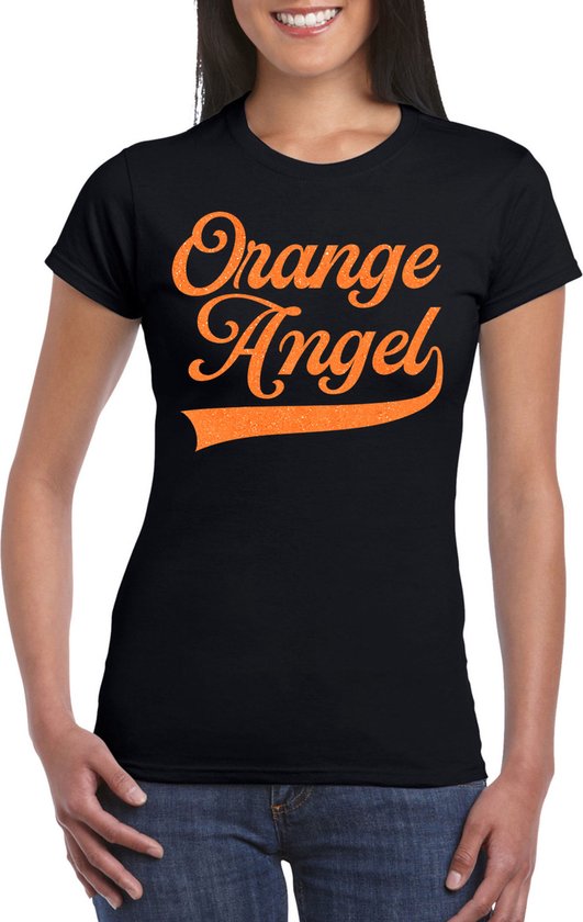 Bellatio Decorations Verkleed T-shirt voor dames - orange angel - glitter - EK/WK supporter