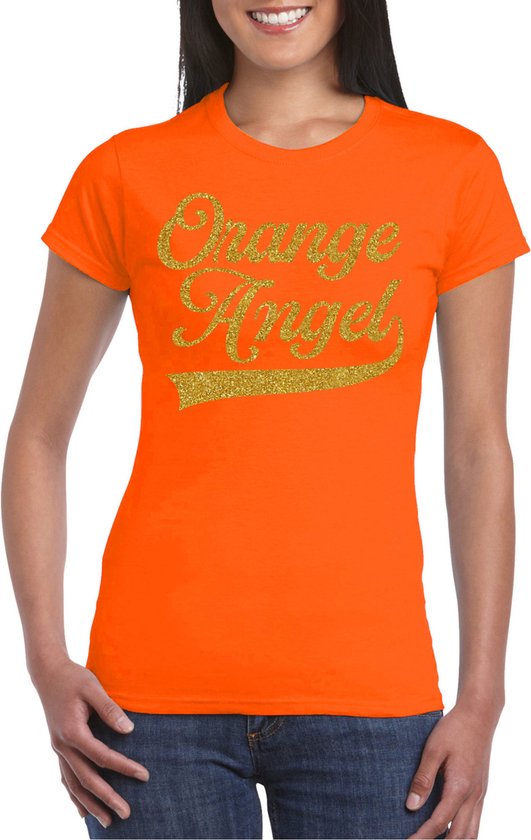 Bellatio Decorations T-shirt habillé pour femme - ange orange - orange - paillettes - Supporter du Championnat d'Europe/Coupe du Monde M