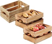 Kesper Fruitkisten opslagbox - 3x - old look - lichtbruin - hout - L30 x B20 x H15 cm - Decoratie huis en tuin - Kisten/kistjes