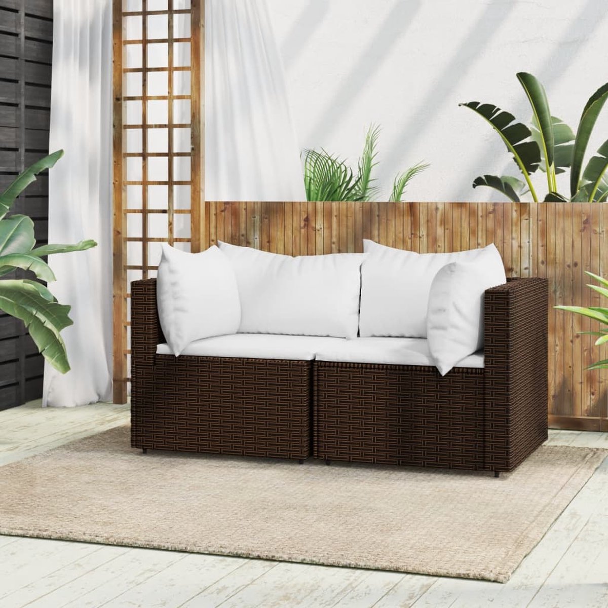 vidaXL - Tuinhoekbanken - met - kussens - 2 - st - poly - rattan - bruin thumbnail 5