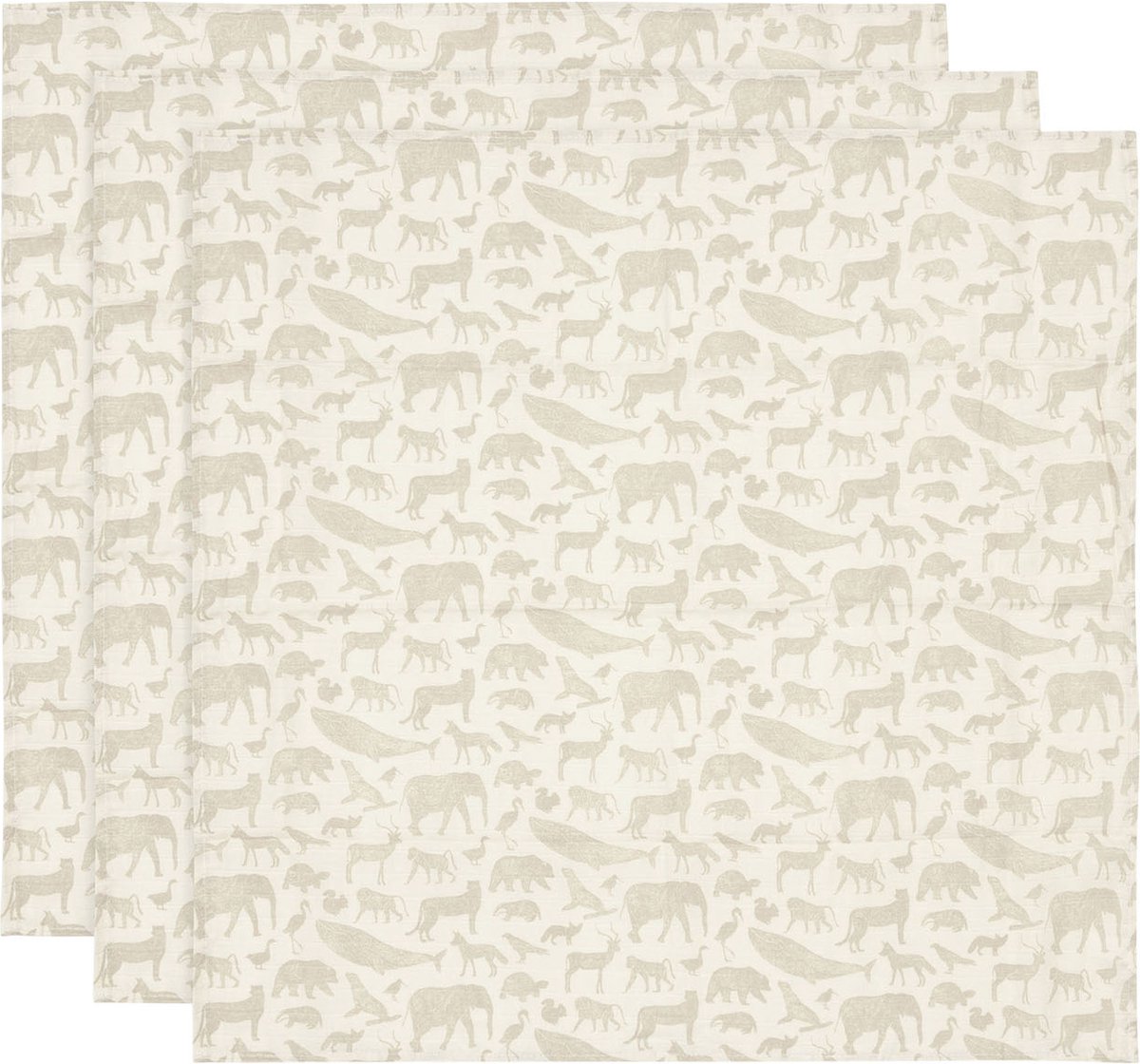 Goedkoopste Jollein - Hydrofiele Doek Small 70x70cm - Inbakerdoek, Spuugdoekjes, Baby Doeken - Zacht Katoen - Animals - Nougat - 3 Stuks