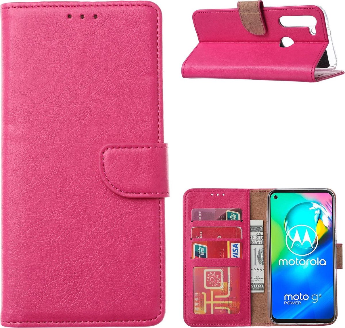 Motorola Moto G8 Power Bookcase Hoesje Roze met Standaard