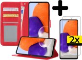 Samsung A72 Hoesje Book Case Met 2x Screenprotector - Samsung Galaxy A72 Case Wallet Cover - Samsung A72 Hoesje Met 2x Screenprotector - Rood