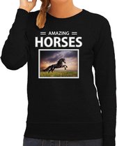 Dieren foto sweater Zwart paard - zwart - dames - amazing horses - cadeau trui Zwarte paarden liefhebber S