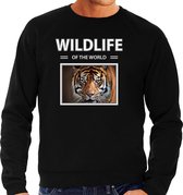 Dieren foto sweater tijger - zwart - heren - wildlife of the world - cadeau trui tijgers liefhebber 2XL