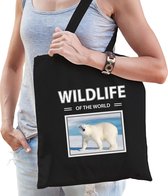 Dieren IJsbeer foto tas katoen volw + kind zwart - wildlife of the world - kado boodschappentas/ gymtas / sporttas - IJsberen