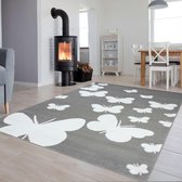 Tapiso Luxury Vloerkleed Grijs Wit Kinderkamer Tiener Tapijt Maat- 250x300