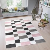 Tapiso Pinky Vloerkleed Woonkamer Slaapkamer Roze Creme Tiener Design Trendy Modern Sfeervol Geometrisch Duurzaam Hoogwaardig Tapijt Maat - 80 x 150 cm