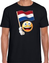 Nederland emoticon t-shirt met Nederlandse vlag - zwart  - heren - Nederland fan / supporter shirt - EK / WK S