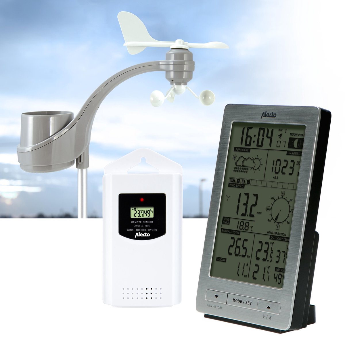Station météo avec capteur extérieur sans fil Alecto WS-2300 Noir - Station  météo thermomètre pluviomètre - Achat & prix