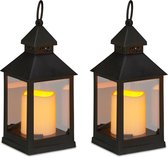 Relaxdays 4x led lantaarn - vlameffect - sfeerverlichting - windlicht - zwart