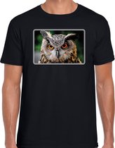 Dieren shirt met uilen foto - zwart - voor heren - roofvogel / uil cadeau t-shirt - kleding S