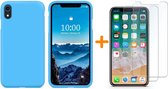 iPhone Xr Hoesje - iPhone Xr Turquoise Liquid siliconen Hoesje Nano TPU backcover - met 2 Pack Screenprotector / tempered glass