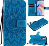 Voor OPPO Reno4 5G Sun Embossing Pattern Horizontale Flip Leather Case met Card Slot & Holder & Wallet & Lanyard (Blue)