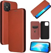Voor Huawei nova 8 SE koolstofvezel textuur magnetische horizontale flip TPU + pc + PU lederen tas met kaartsleuf (bruin)