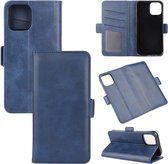 Voor iPhone 12/12 Pro Dual-side magnetische gesp Horizontale flip lederen tas met houder & kaartsleuven & portemonnee (donkerblauw)