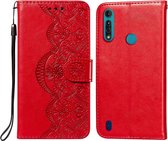 Voor Motorola Moto G8 Power Lite Flower Vine Embossing Pattern Horizontale Flip Leather Case met Card Slot & Holder & Wallet & Lanyard (Red)