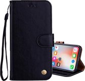 Voor iPhone X / XS Business Style Oil Wax Texture Horizontale Flip lederen tas met houder & kaartsleuven & portemonnee (zwart)