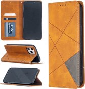 Voor iPhone 12 Pro Max Rhombus Texture Horizontale Flip Magnetische Leren Case met Houder & Kaartsleuven (Geel)