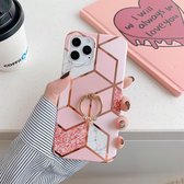 Plating Marble Pattern Soft TPU beschermhoes met ringhouder voor iPhone 11 Pro Max (Pink Lattice)