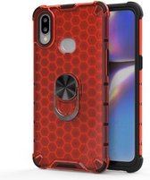 Voor Samsung Galaxy A20S schokbestendige honingraat PC + TPU ringhouder beschermhoes (rood)