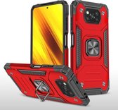 Voor Xiaomi Poco X3 Magnetisch pantser Schokbestendig TPU + pc-hoesje met metalen ringhouder (rood)