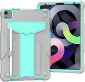 Voor iPad Air (2020) 10.9 / iPad Pro 11 T-vormige beugel Contrastkleur Schokbestendig PC + siliconen beschermhoes (grijs + mintgroen)