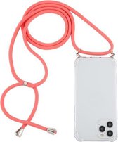 Voor iPhone 12 Pro Max schokbestendige transparante TPU-hoes met vier hoeken en draagkoord (rood)