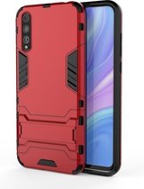 Voor Huawei Enjoy 10S schokbestendige pc + TPU beschermhoes met onzichtbare houder (rood)