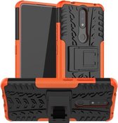 Voor Nokia 2.4 Tyre Texture Shockproof TPU + PC beschermhoes met houder (oranje)