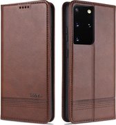 Voor Samsung Galaxy S21 5G AZNS Magnetische Kalf Textuur Horizontale Flip Leren Case met Kaartsleuven & Houder & Portemonnee (Donkerbruin)