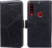 Voor Samsung Galaxy A20s Geometrische stiksels Horizontale flip TPU + PU lederen tas met houder & kaartsleuven en portemonnee (zwart)