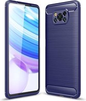 Voor Geschikt voor Xiaomi Poco X3 NFC geborstelde textuur koolstofvezel TPU-hoes (marineblauw)